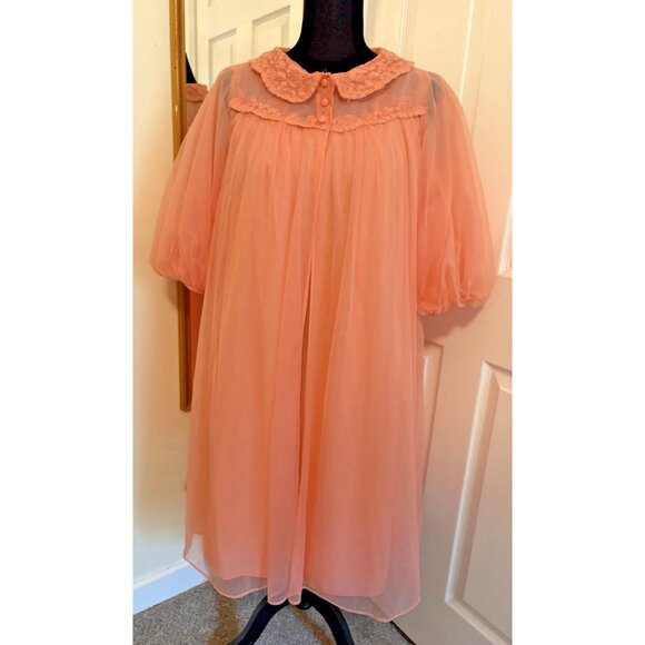 Gossard Other - Vintage Gossard Artemis Coral Pink Peignoir Chiffon Nightgown & Robe Set Small